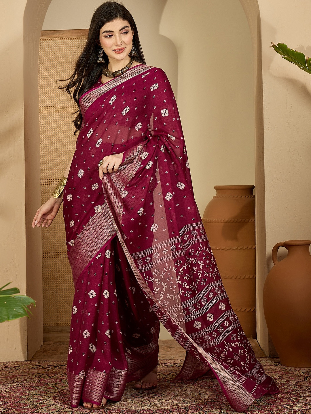 Sangria Bandhani Chiffon Saree