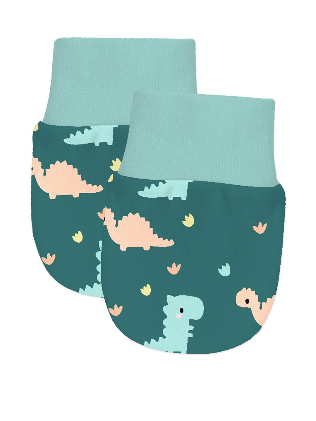 Adhigams Dino Doodle Newborn Cotton Hand Mittens Set with Gentle Elastic Thread Wristbands