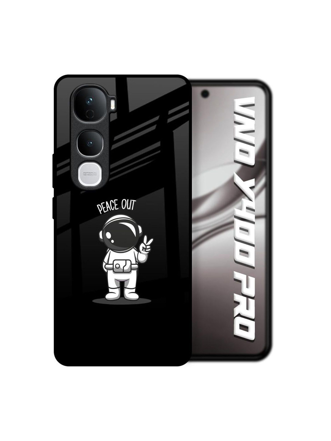 QRIOH Unisex Vivo Y400 Pro 5G Quirky Peace Out Astro Shockproof Real Glass Back Case