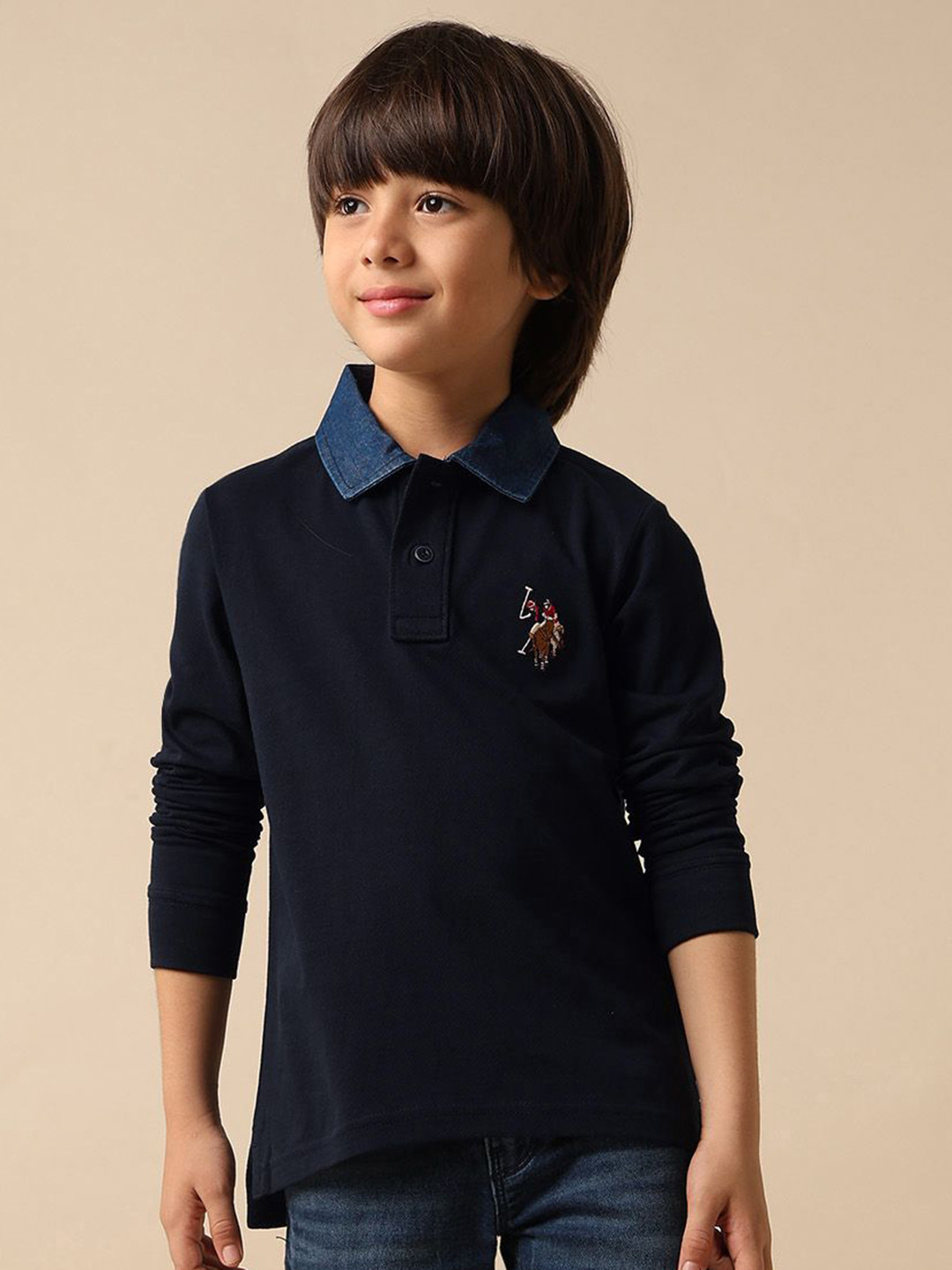 Uspa Kids Boys Textured Pure Cotton Polo T-shirt