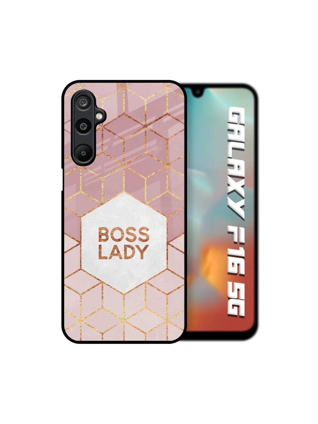 QRIOH Unisex Samsung Galaxy F16 5G Geometric Boss Lady Shockproof Glass Back Case