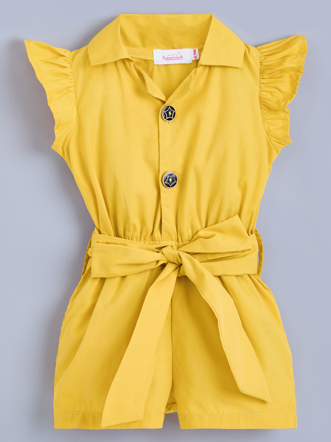 Hopscotch Girls Cotton Yellow Jumpsuit