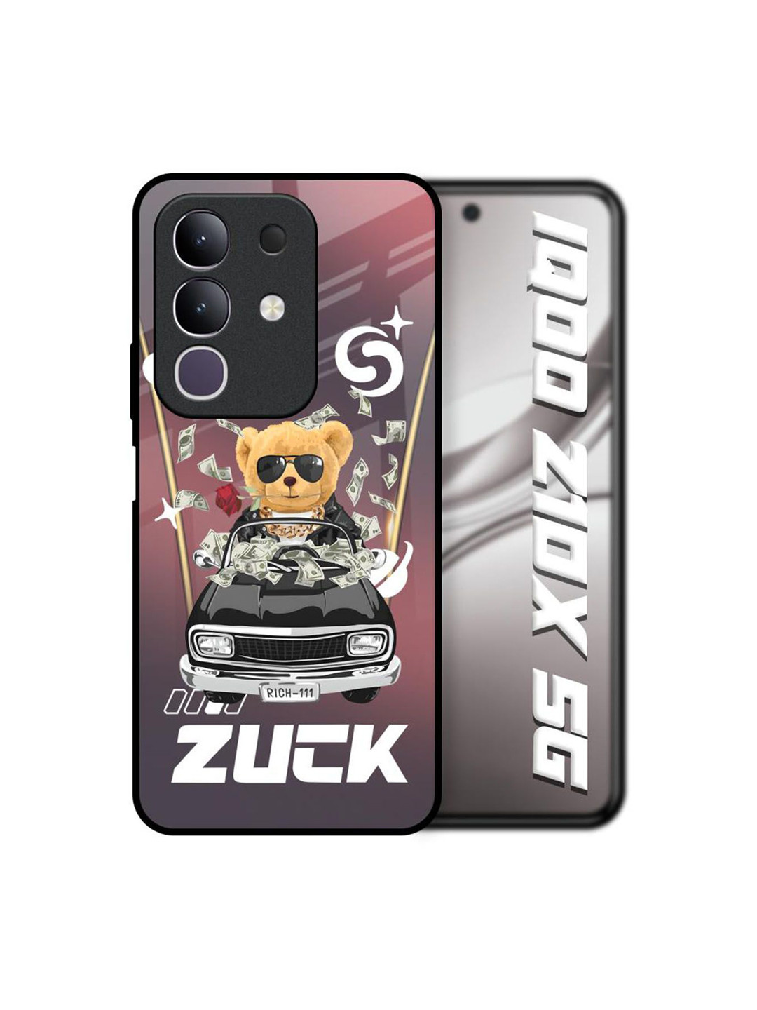 QRIOH Unisex IQOO Z10x 5G Typography Money Madness Shockproof Glass Back Case