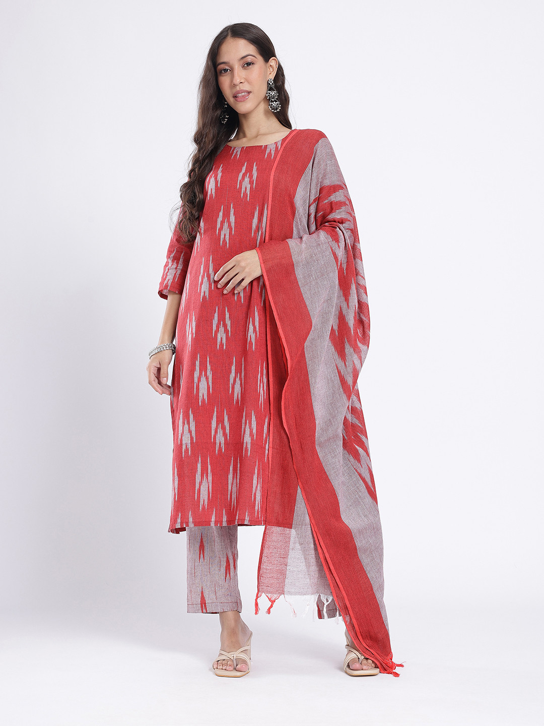 Anouk Rustic Self Design Geometric Straight Kurta With Trousers & Dupatta