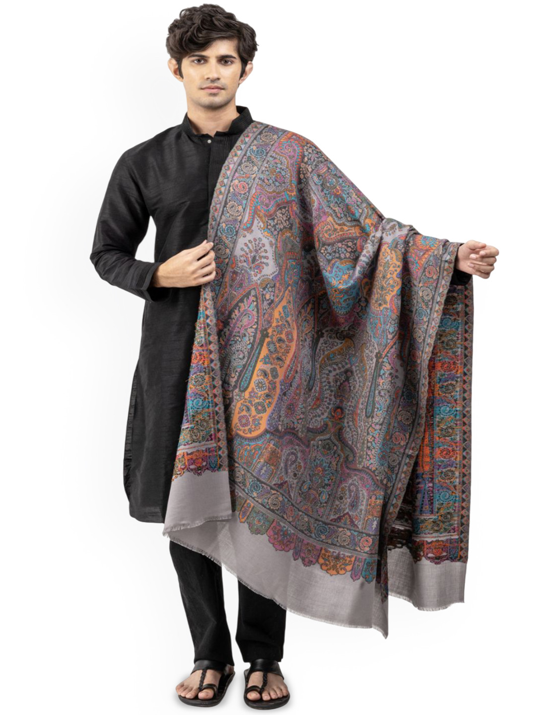 Naureen Men Paisley Woven Design Pashmina Kani Shawl