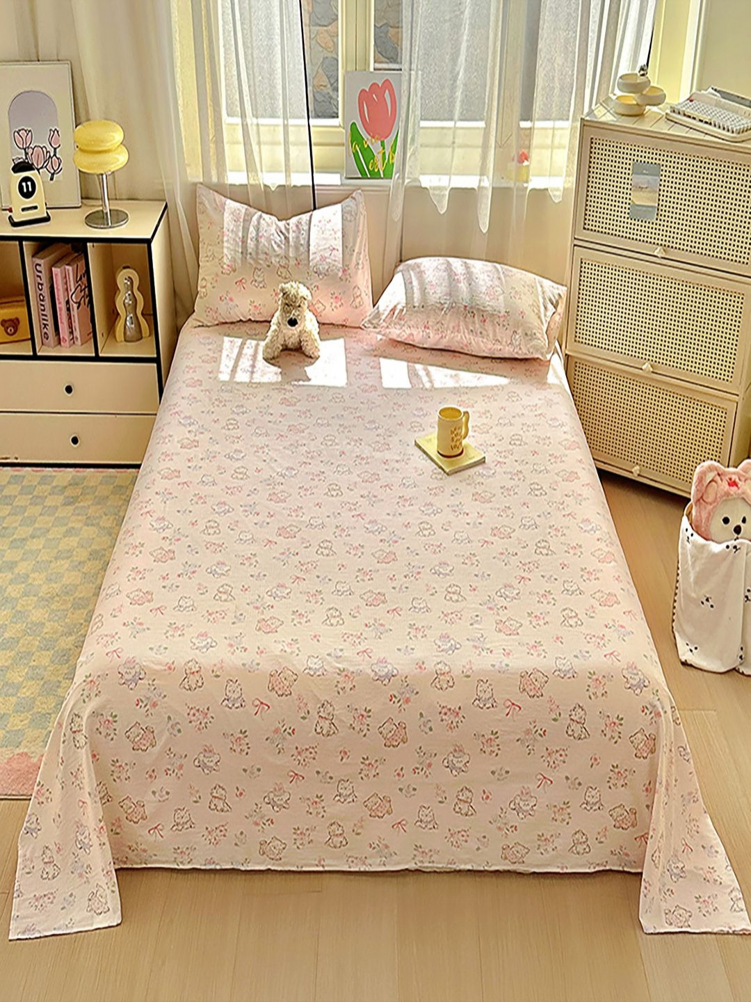 JC HOME Pink Animal140 TC Queen Bedsheet with 2 Pillow Covers - 2.00 x 2.30m
