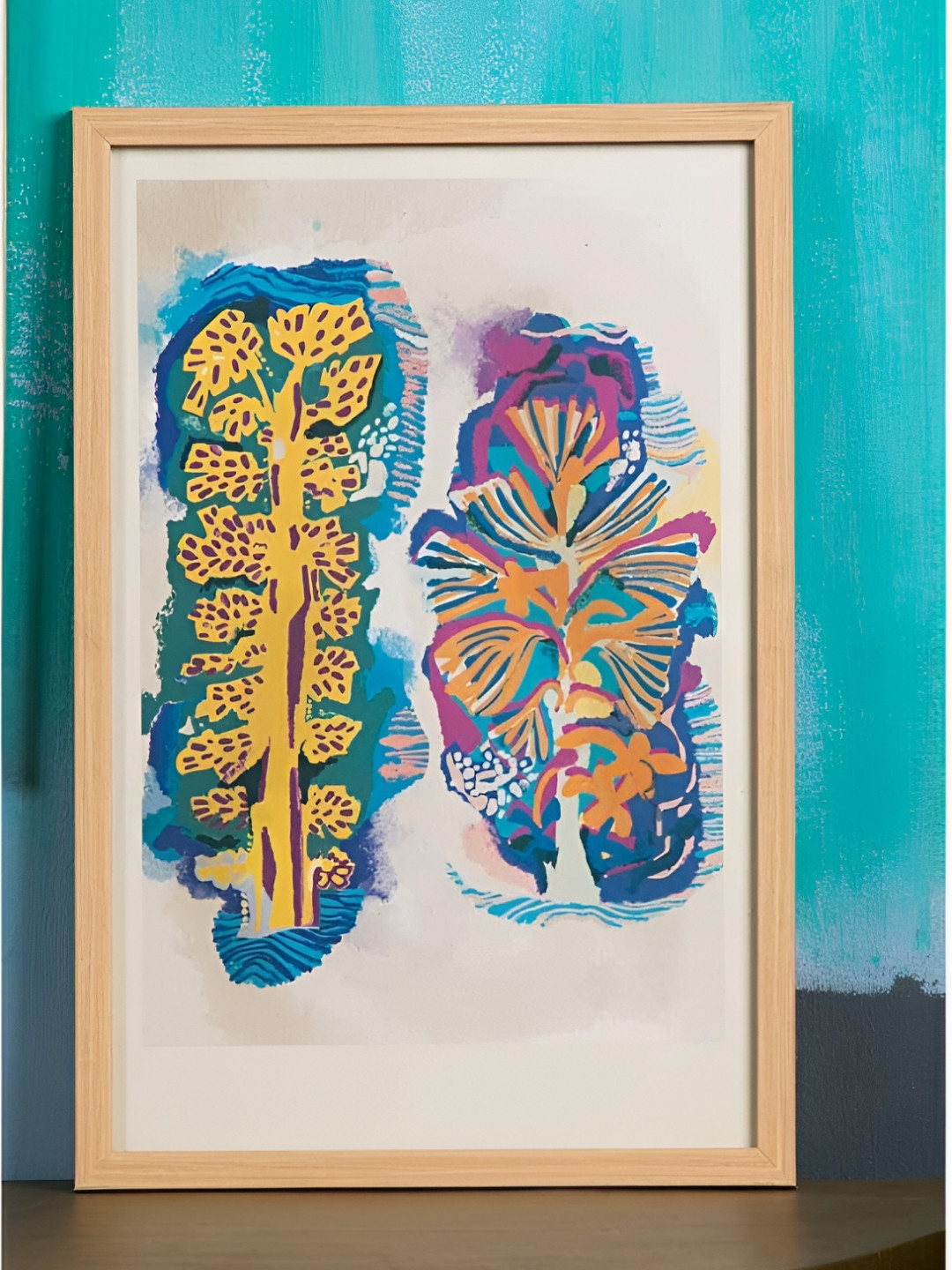 FREEDOM TREE White & Yellow Abstract Paper and Acrylic Frame Wall Art