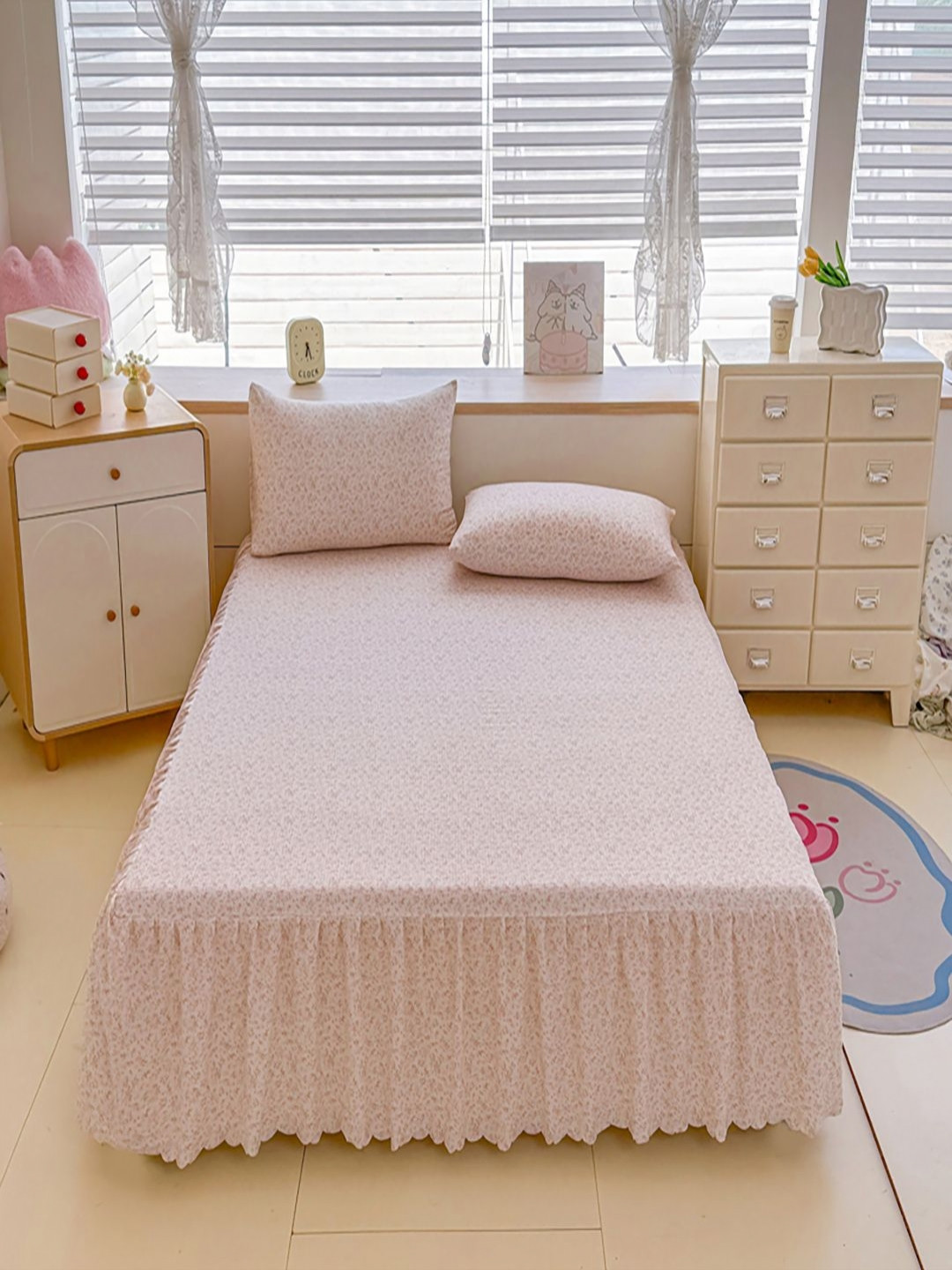 JC HOME Pink Floral 140 TC King Bedsheet Set-1.8m x 2m