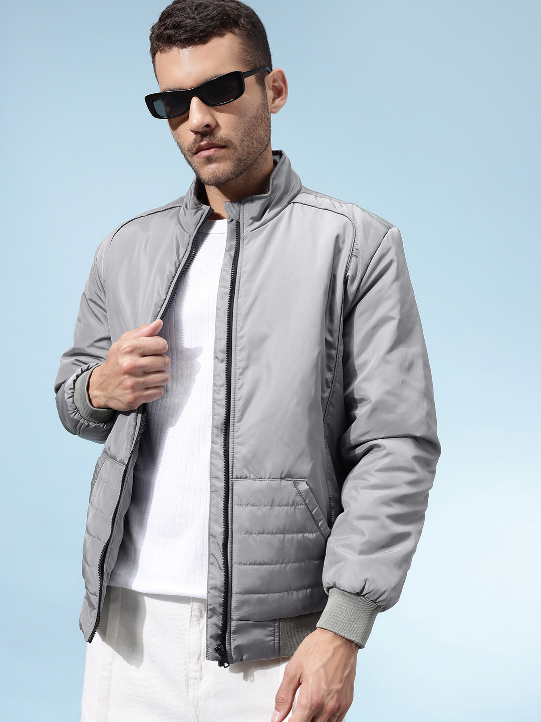 glitchez Mock Collar Padded-Style Bomber Jacket