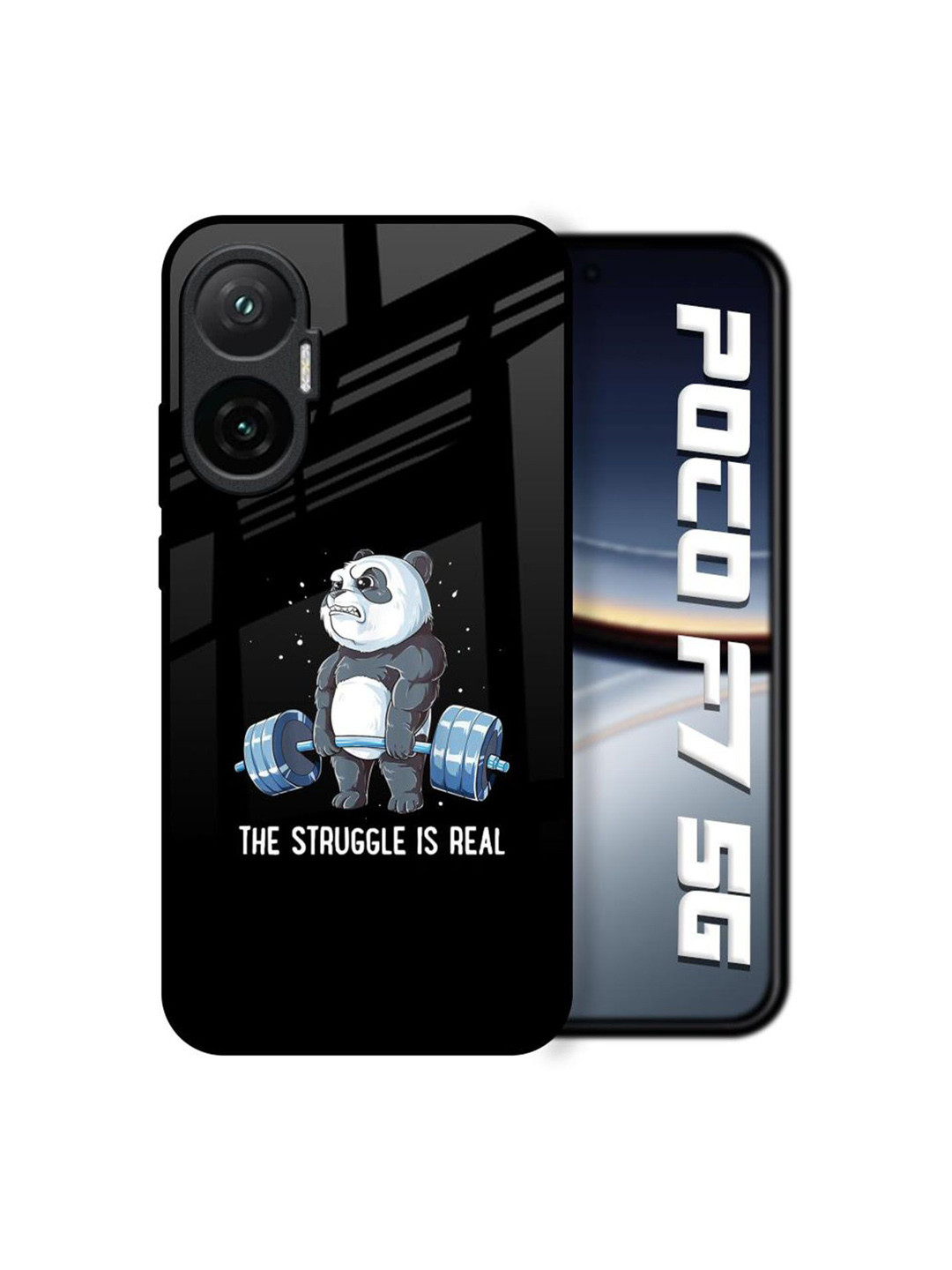 QRIOH Unisex Poco F7 5G Cartoon Characters Real StruggleShockproof Real Glass Back Case
