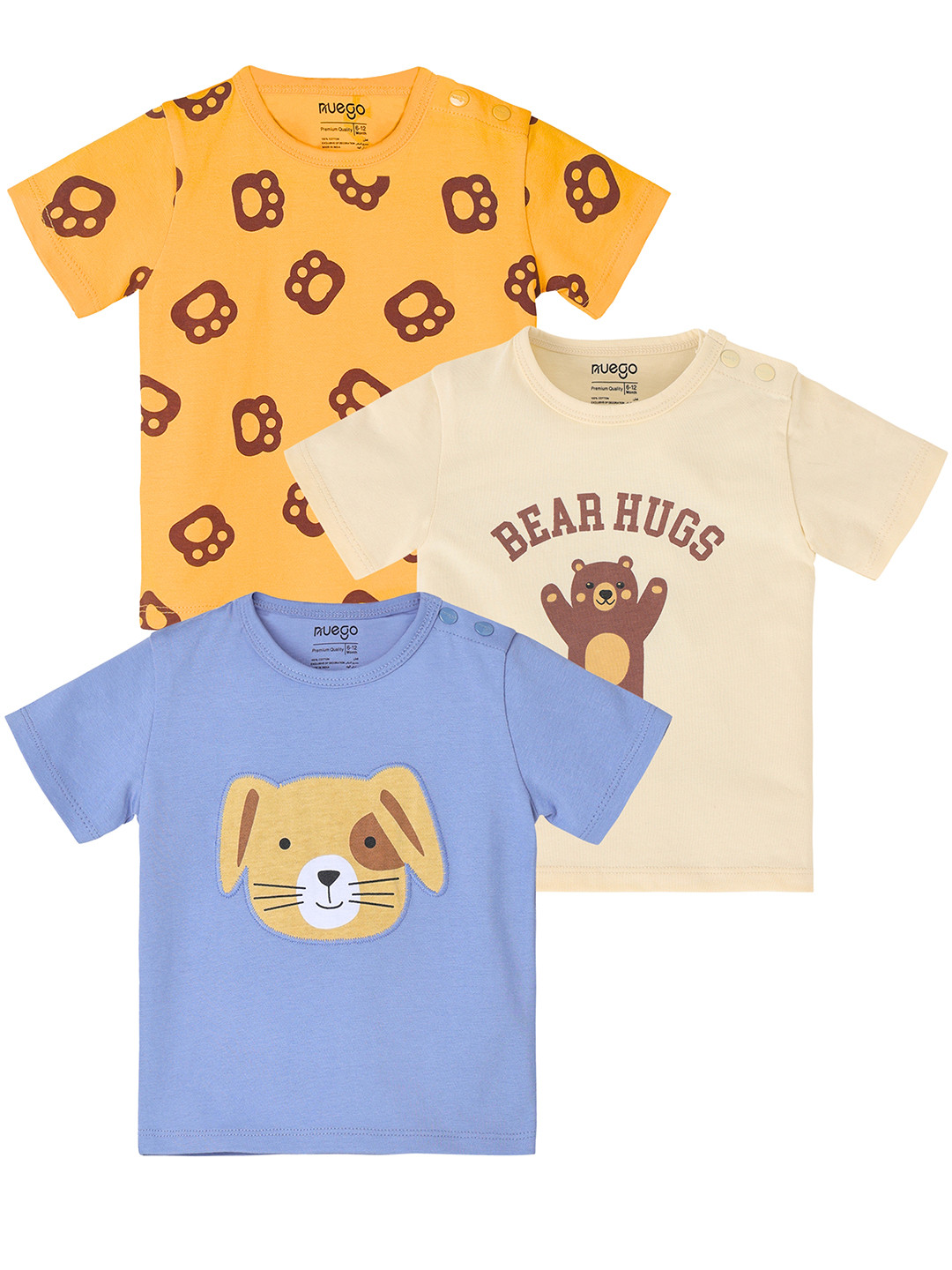 Nuego Infant Boys Pack Of 3 Bio Finish Graphic Printed Round Neck Cotton T-shirts