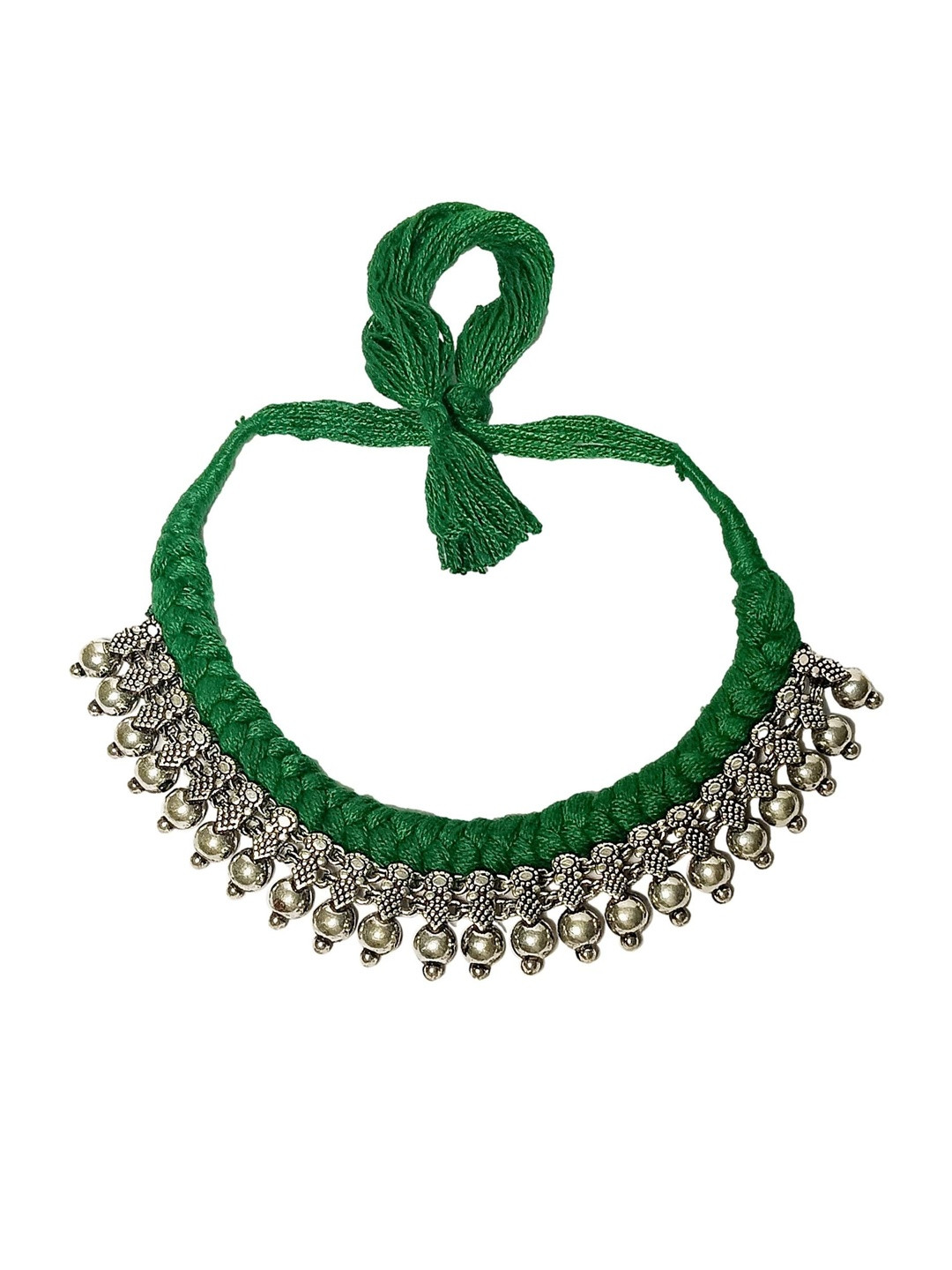 athizay Women Green Boho Oxidised Silver-Toned Handwoven Choker Necklace