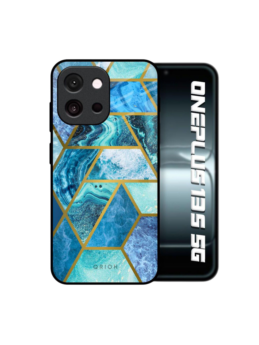 QRIOH Unisex OnePlus 13s 5G Geometrical Marble Shockproof Real Glass Back Case