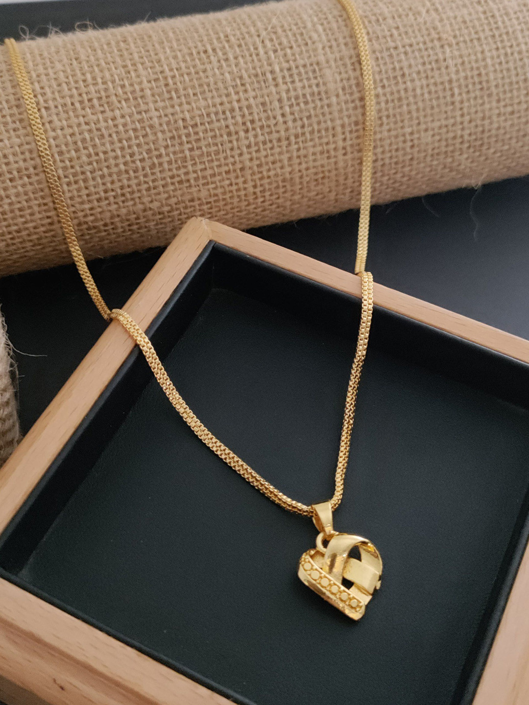 OM KRISHIV COLLECTION Gold Plated Heart Shaped Pendant With Chain