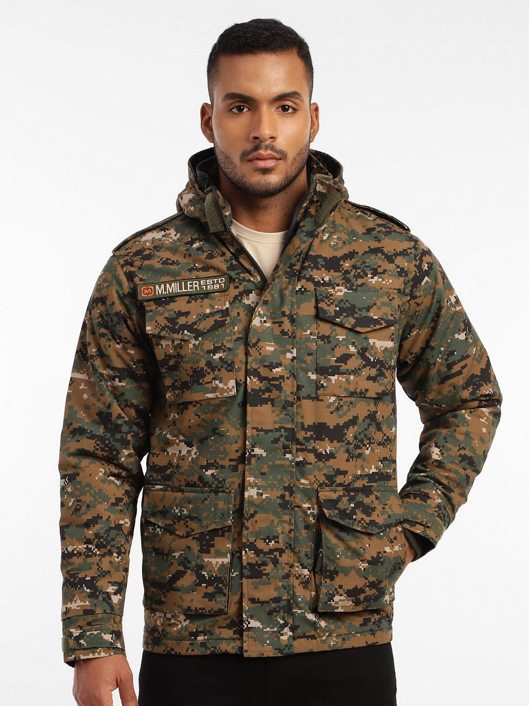 MOUNTMILLER Men's Camouflage Printed Multicam M65 Ripstop Field Tactical Hooded Jacket
