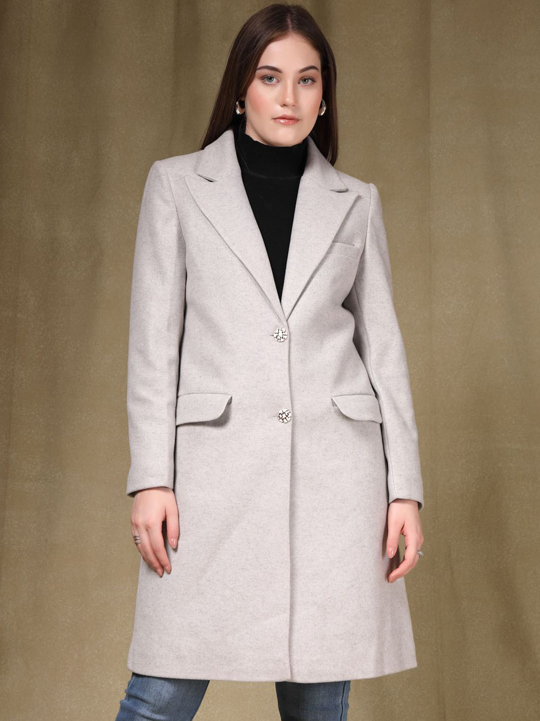 Thirty Threads Women Wool Notched Lapel Single-Breasted Overcoat