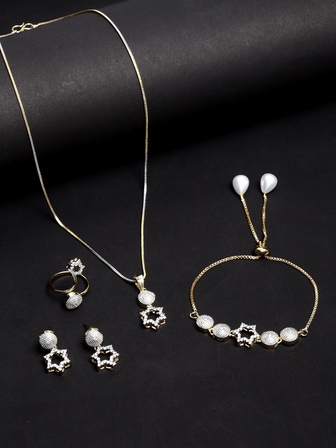 ZENEME Gold Plated star shaped American Diamond Studded Jewellery Set