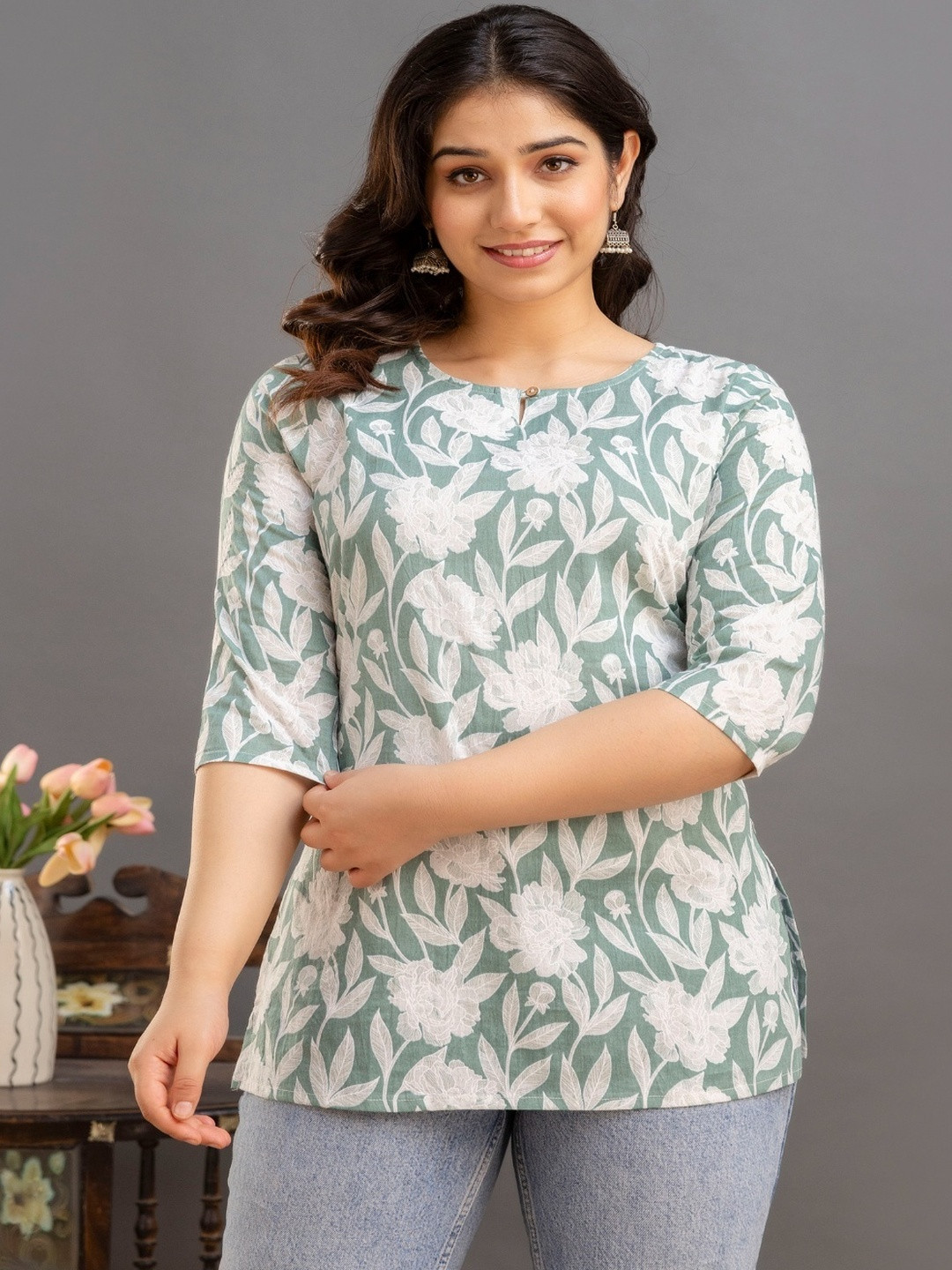 Style Heaven Women Floral Printed Pure Cotton Short Kurti