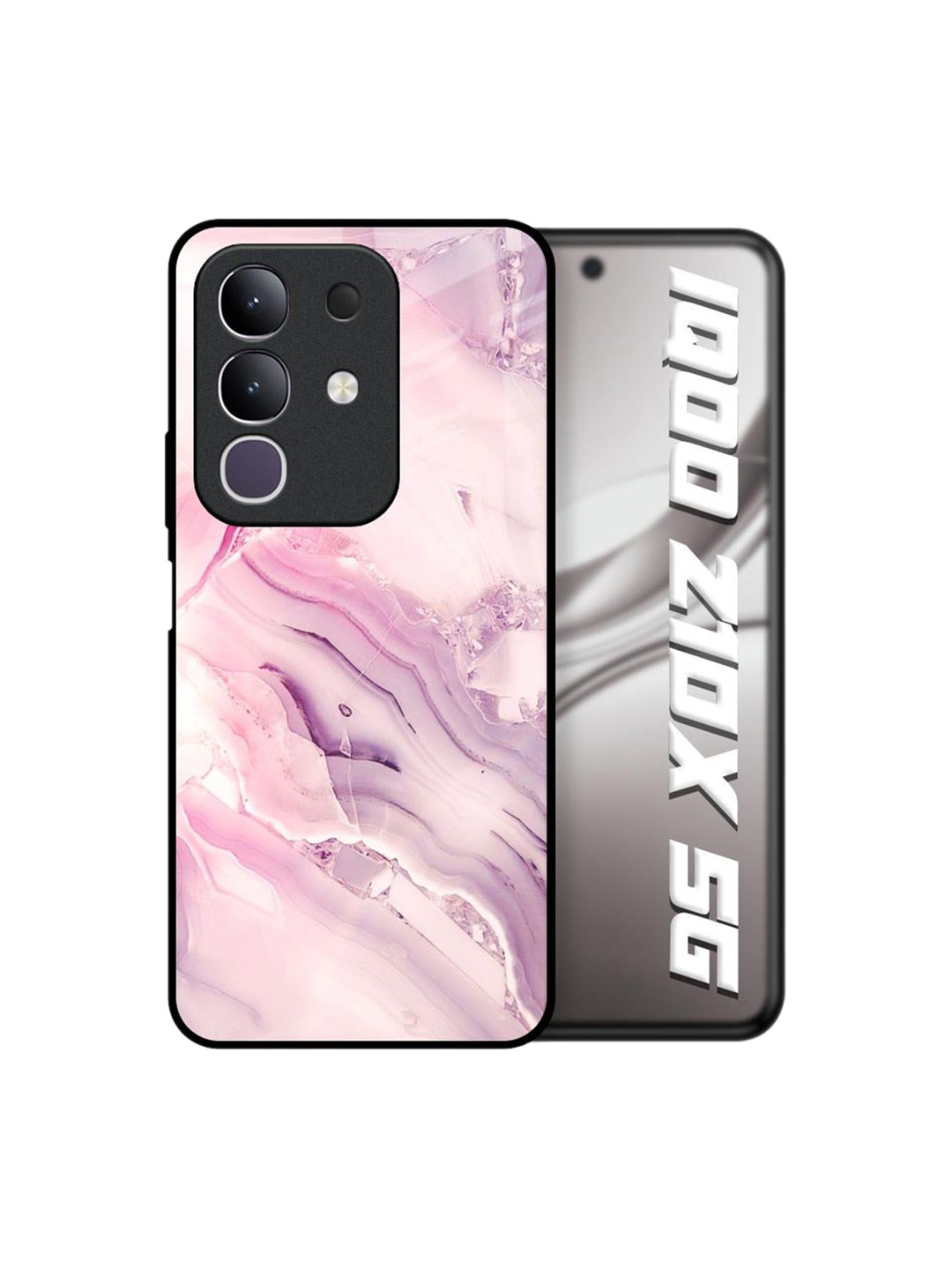 QRIOH Unisex IQOO Z10x 5G Abstract Diamond Pink Gradient Shockproof Glass Back Case