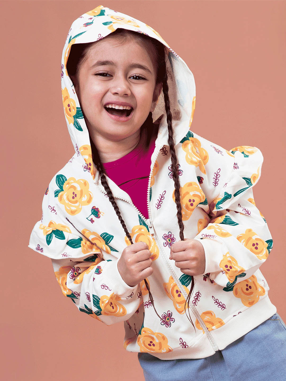 Hopscotch Girls White Cotton Printed Jackets