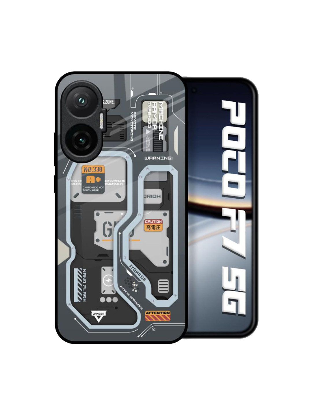 QRIOH Unisex Poco F7 5G Abstract Retro Futuristic Shockproof Glass Back Case