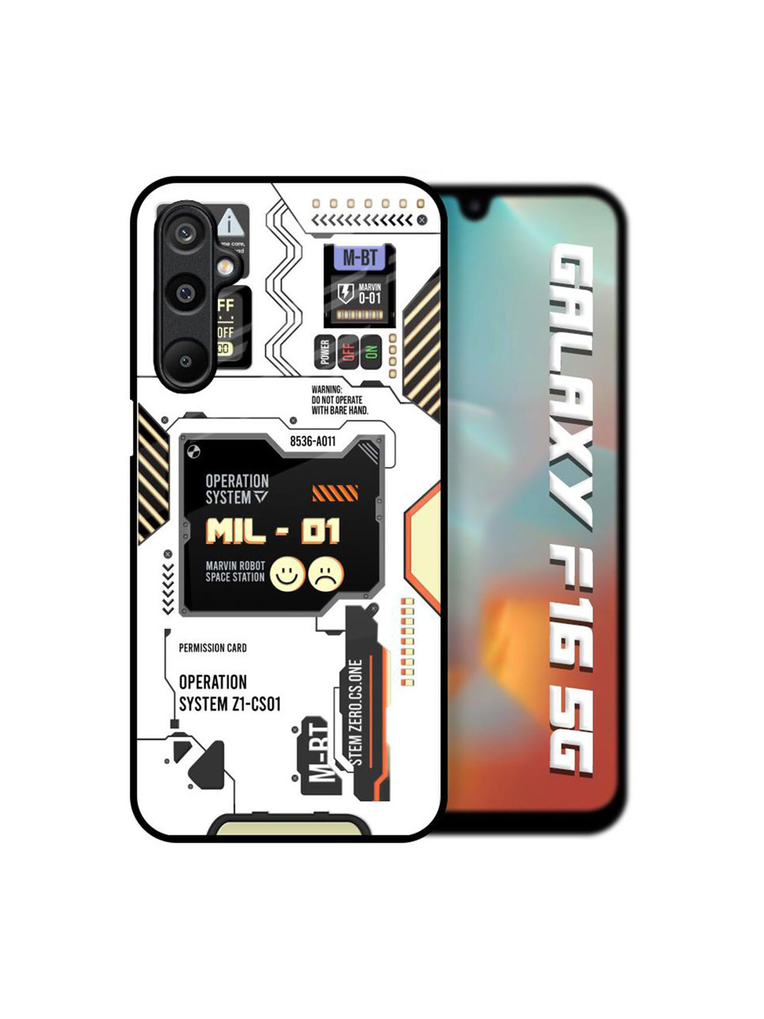 QRIOH Unisex Samsung Galaxy F16 5G Typography Tech Display Shockproof Glass Back Case