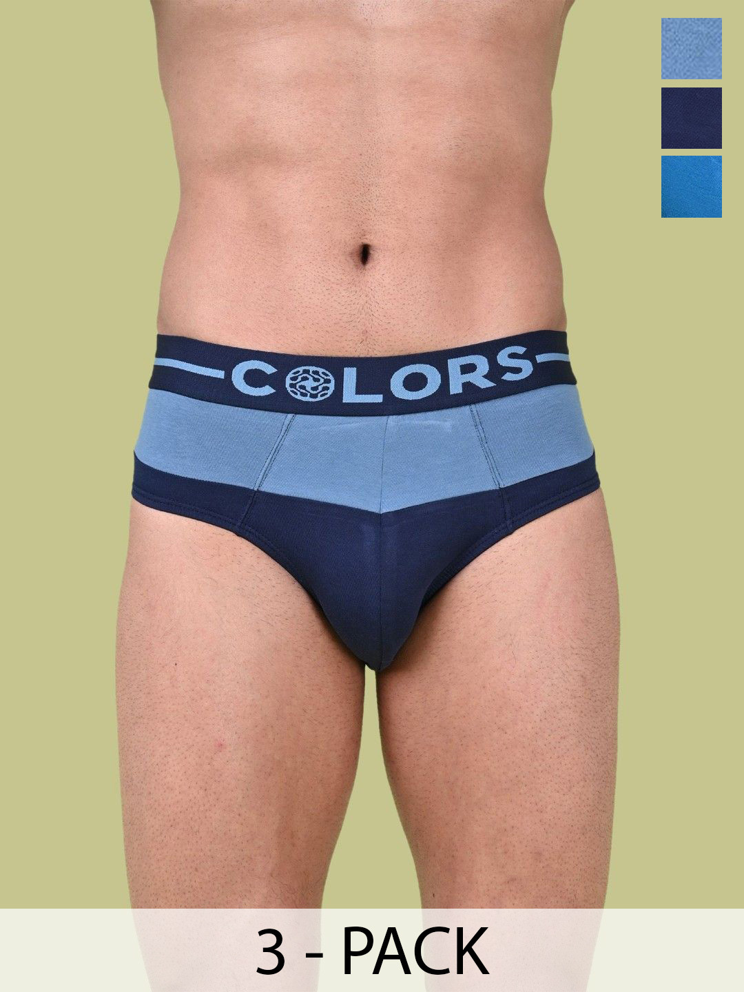 COLORS by Rupa Frontline Pack Of 3 Colourblocked Mid-Rise Basic Briefs 802-NvAq-PecBlNv-Sk