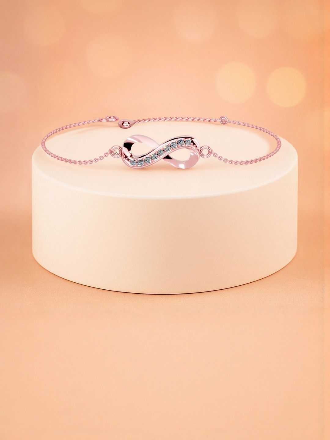 MISS HIGHNESS Women Sterling Silver Cubic Zirconia Rose Gold-Plated Infinity Bracelet