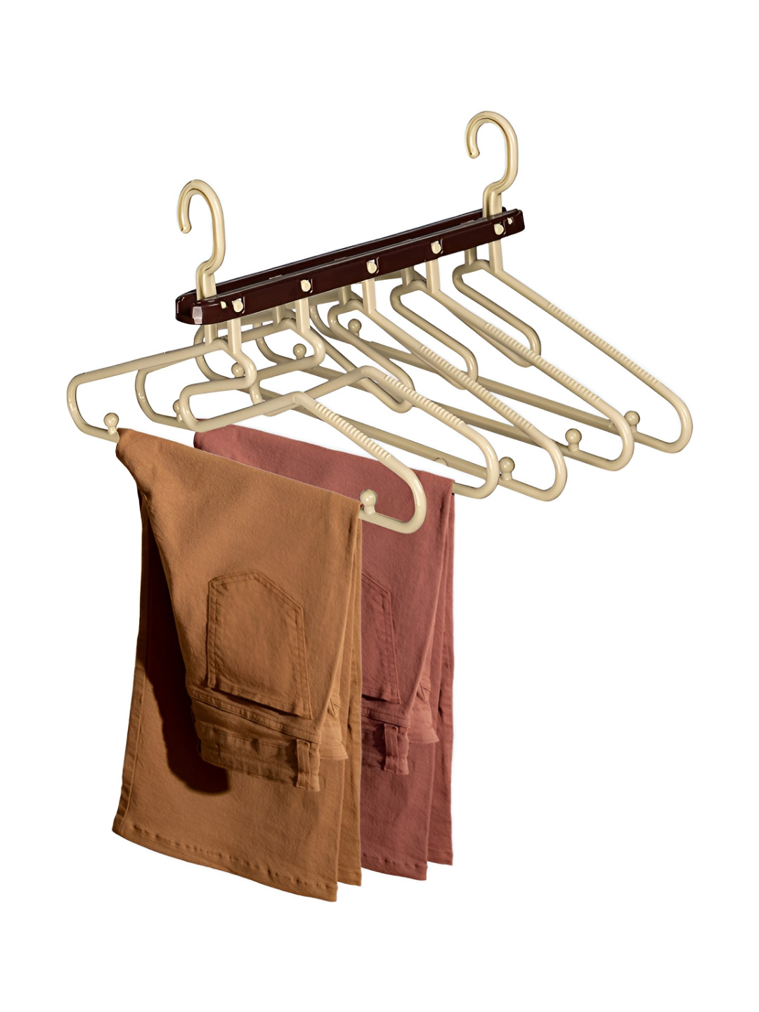 Aura Cream Coloured & Brown Foldable Clothes Hanger