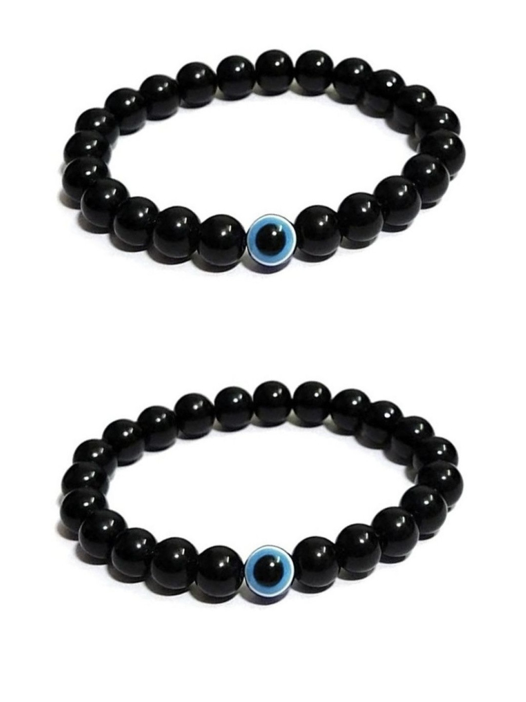 UWISH Unisex Pack Of 2 Black & Blue Evil Eye Beaded Elasticated Plastic Bracelets
