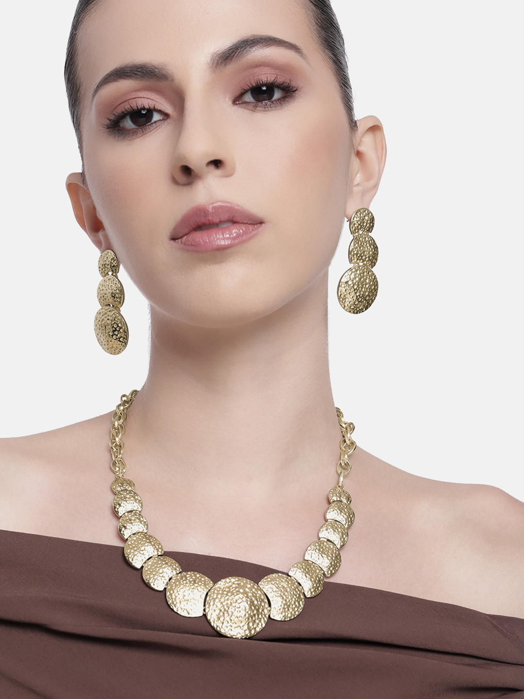 Estele Gold-Plated Circular Textured Jewellery Set