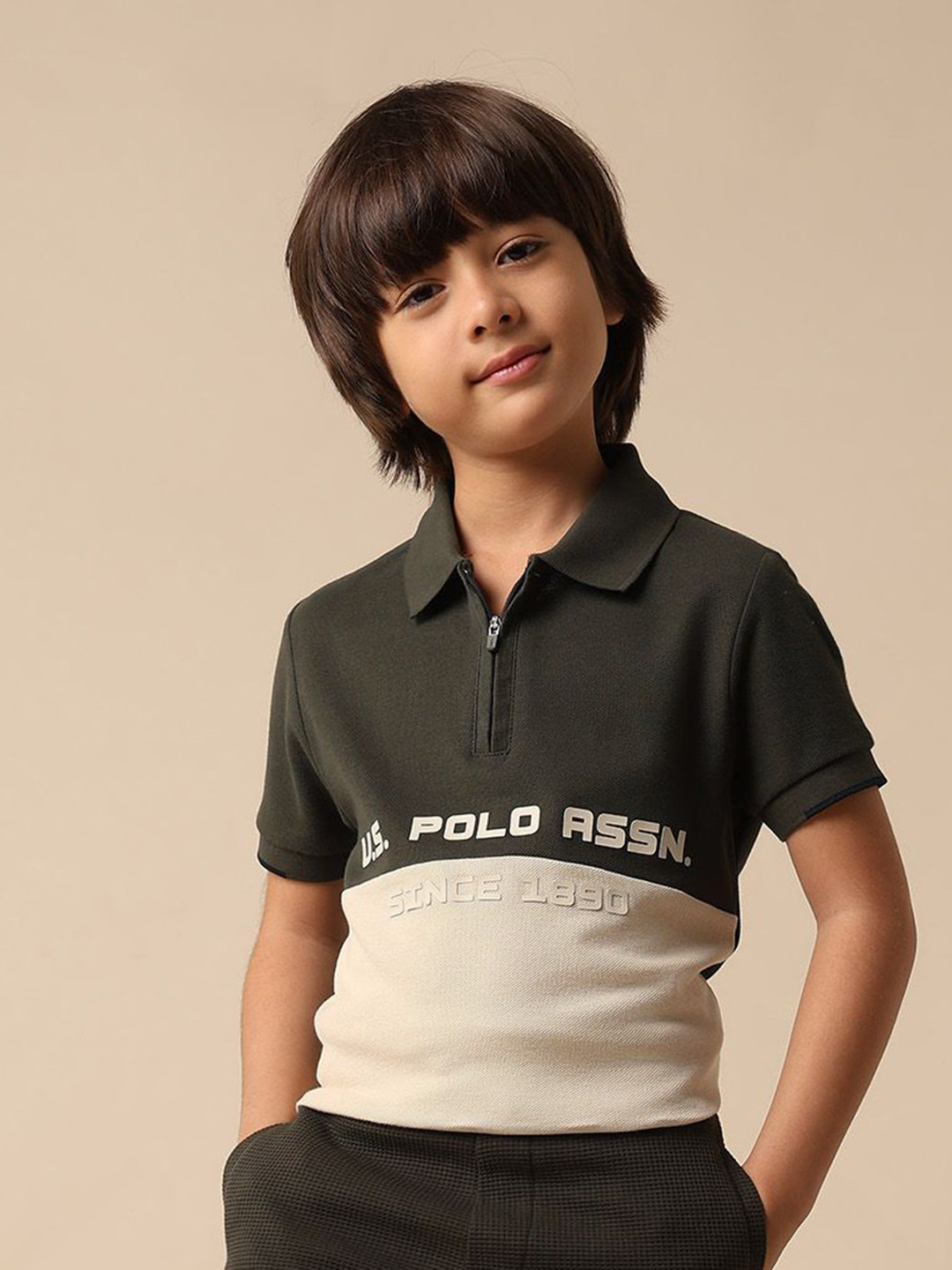 Uspa Kids Boys Colour Blocked Brand Embossed Polo Cotton T-shirt