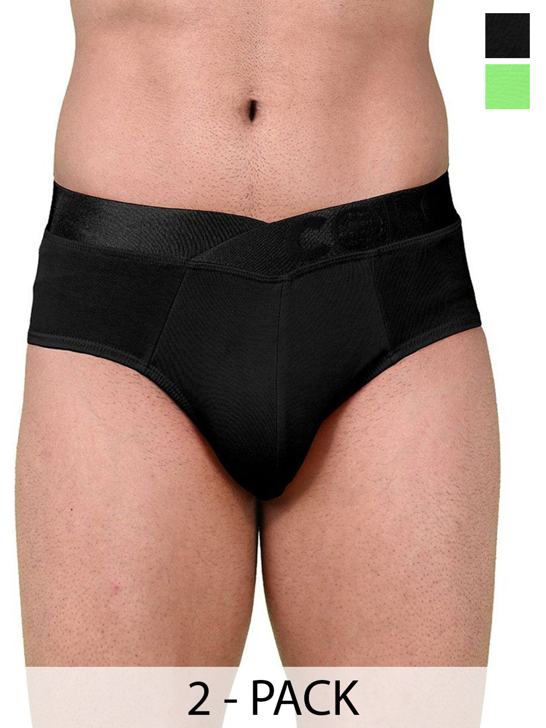 COLORS by Rupa Frontline Pack Of 2 Mid-Rise Basic Briefs 1002-B-NGrn