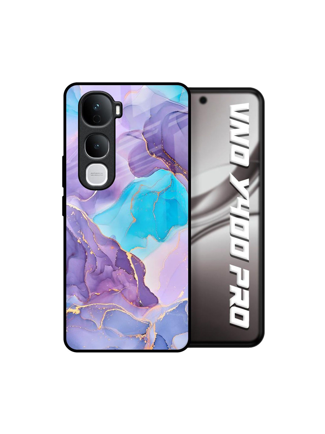 QRIOH Unisex Vivo Y400 Pro 5G Abstract Alcohol ink Marble Shockproof Real Glass Back Case