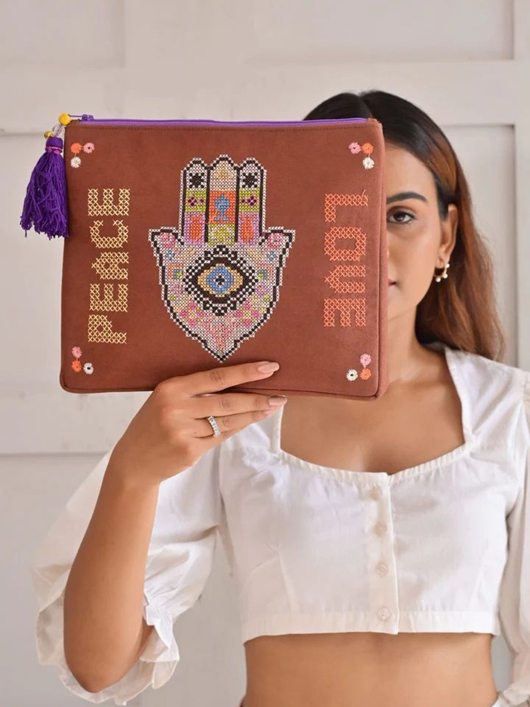 Needles Play Embellished Eco Friendly Cotton Pouch