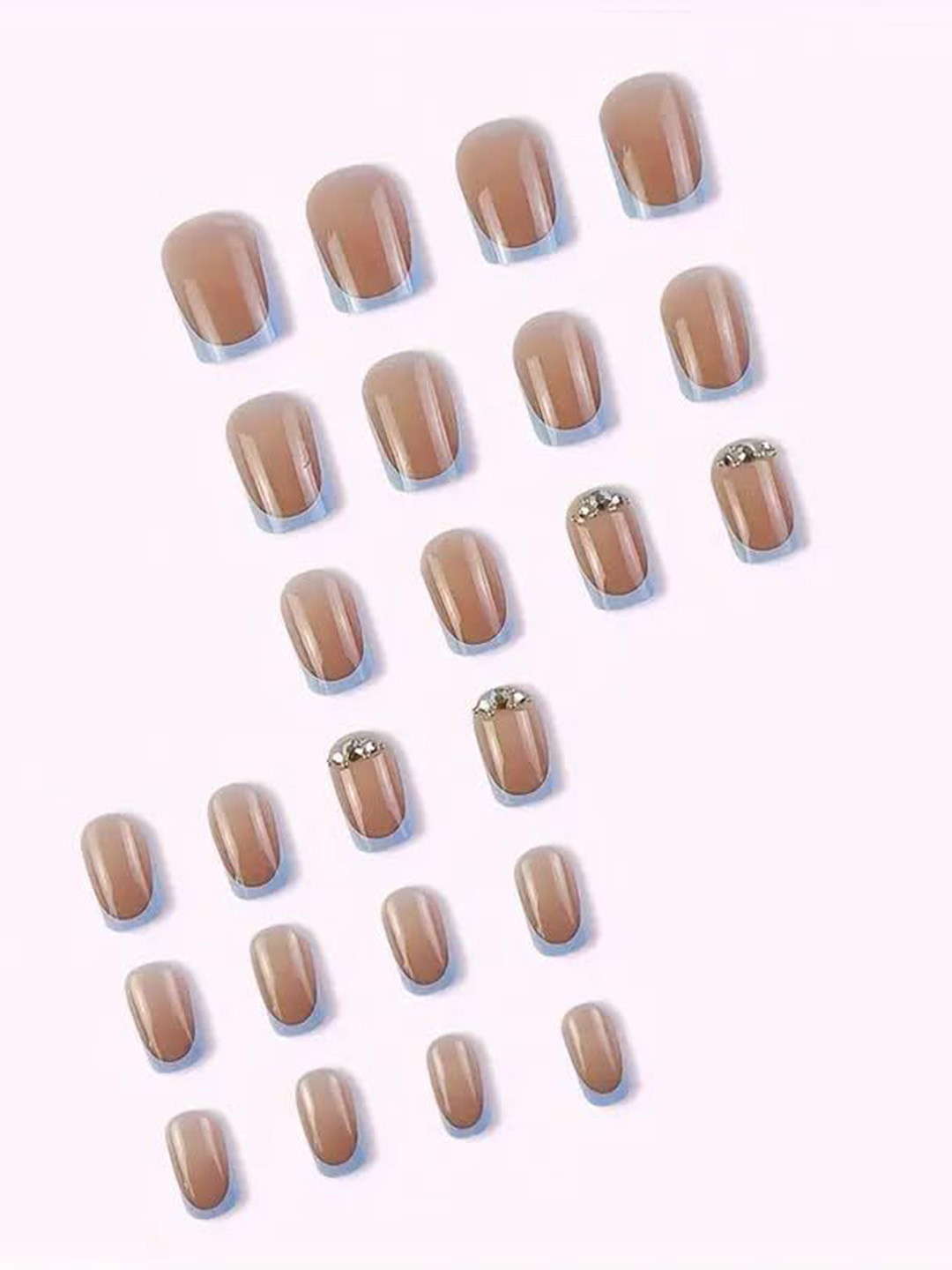 Indie Nails Set Of 24 Square Shaped Brown Nails With Blue Tips Reusable Press-On Nails Kit