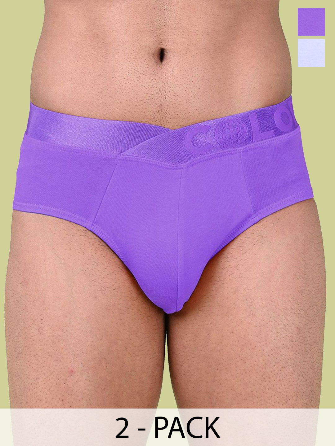 COLORS by Rupa Frontline Pack Of 2 Low-Rise Basic Briefs 1002-Prpl-W-Purple-White