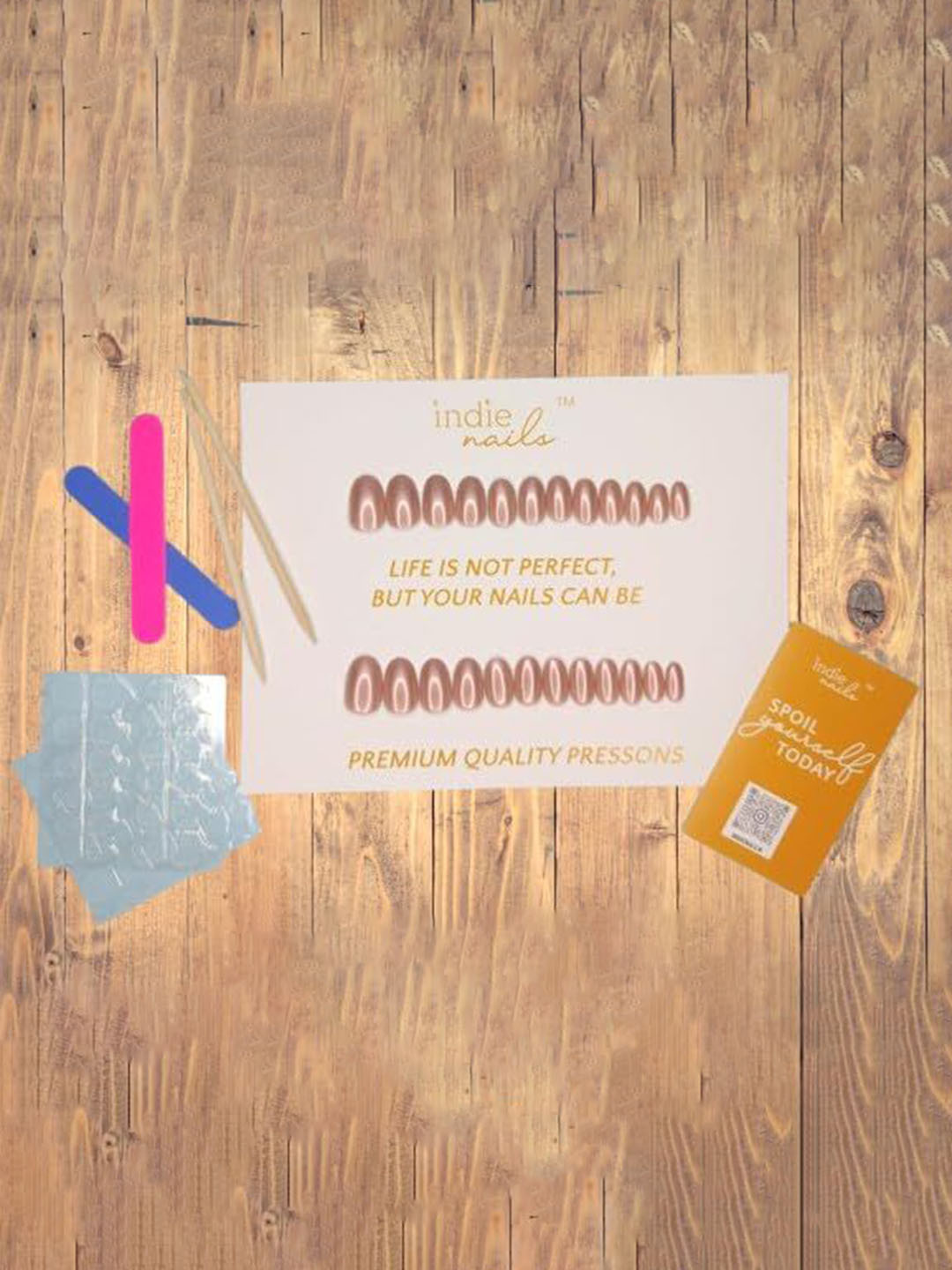 Indie Nails Set Of 12 Short Oval Shaped Reusable Chrome Press-On Nails Kit