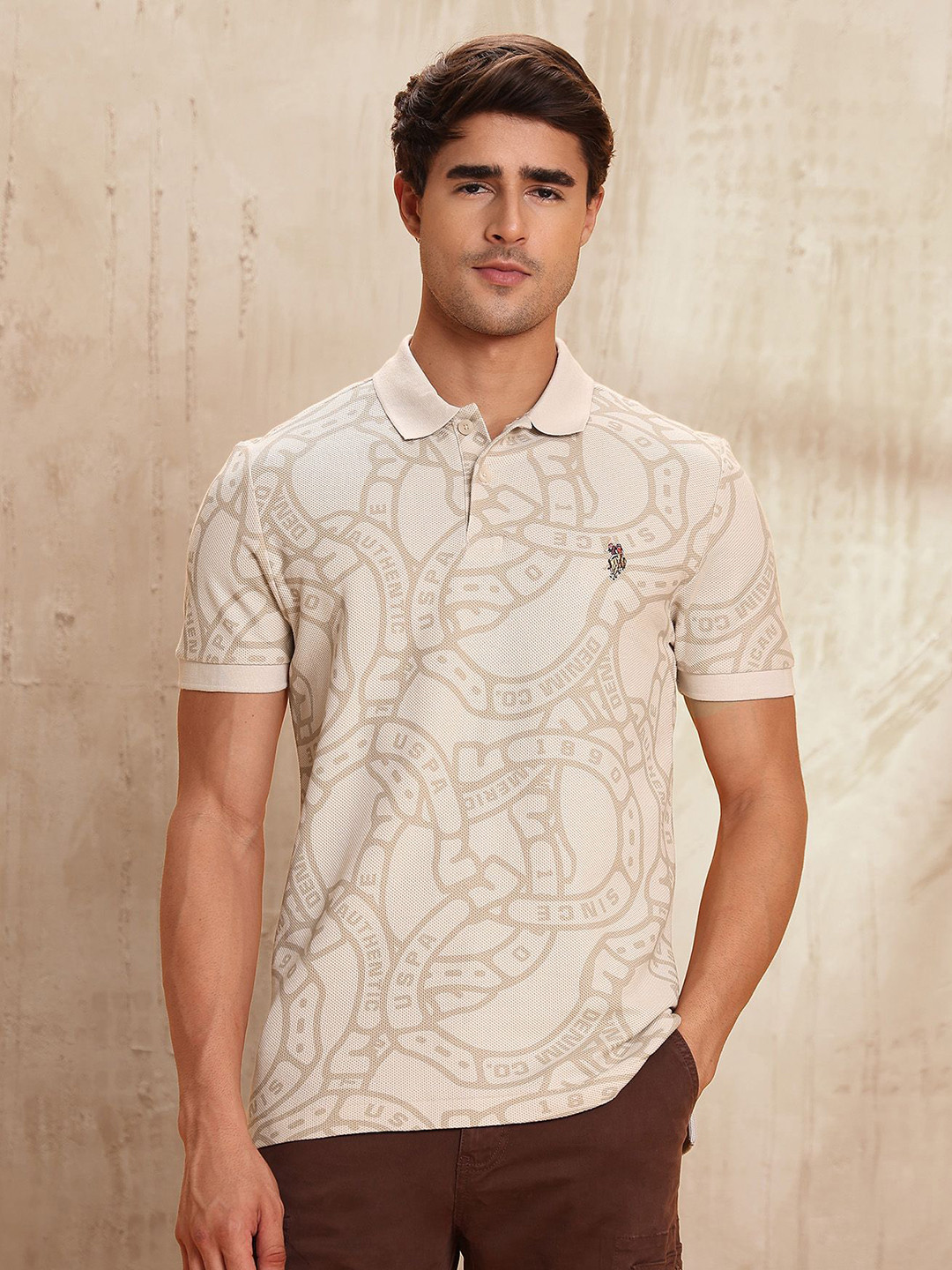 U.S. Polo Assn. Denim Co. Men Pure Cotton All-Over Printed Polo T-shirt