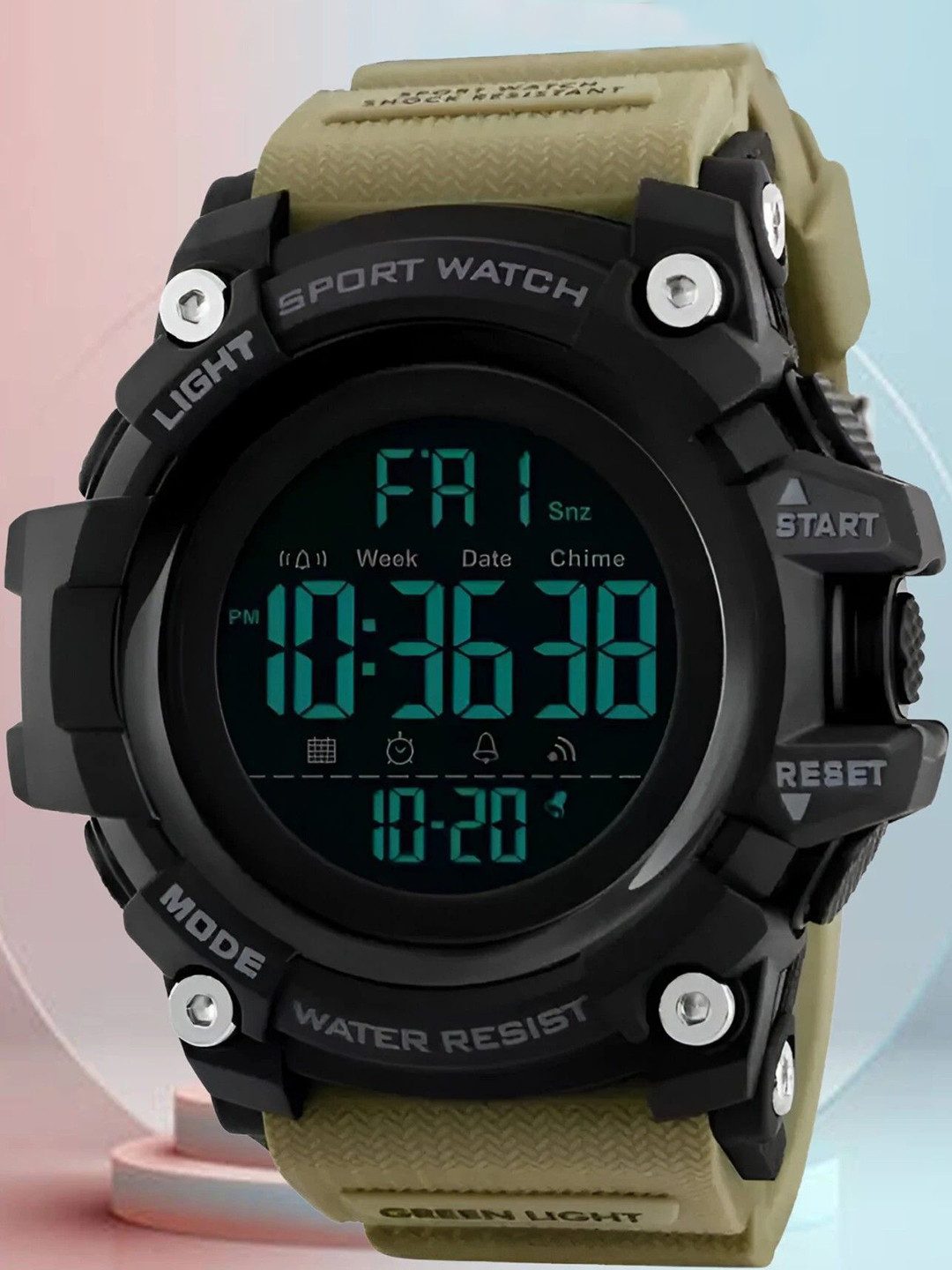 EWWE Men Round Dial & Straps Digital Multi Function Watch Ewwe- 1384 Khaki