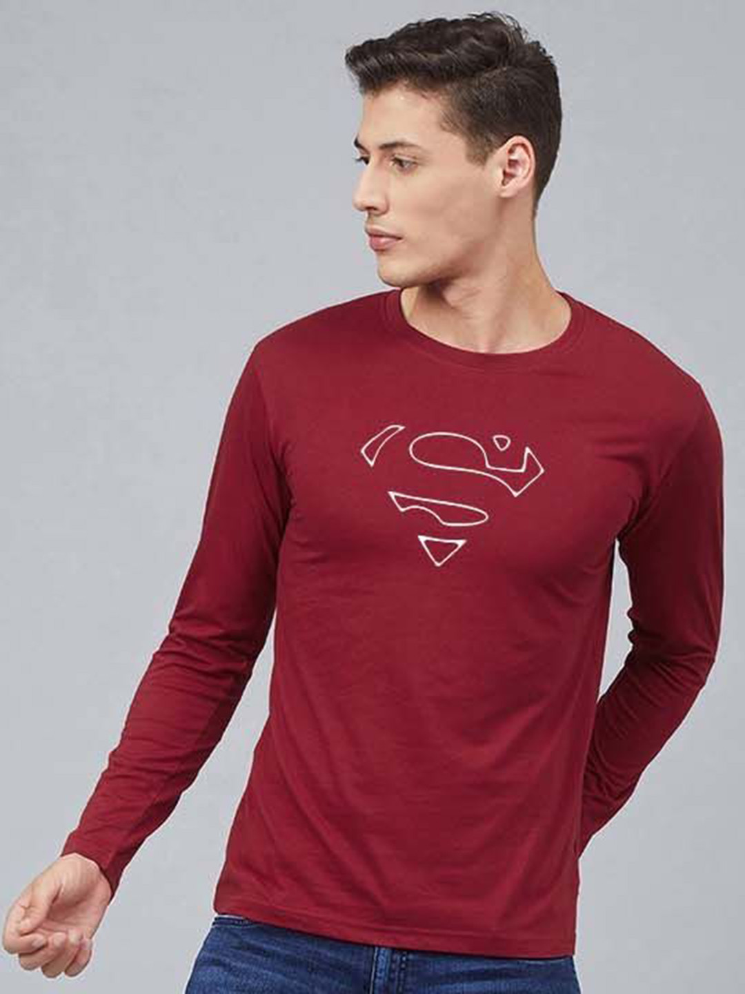 Men's Maroon Superman Graphic Round Neck T-shirt