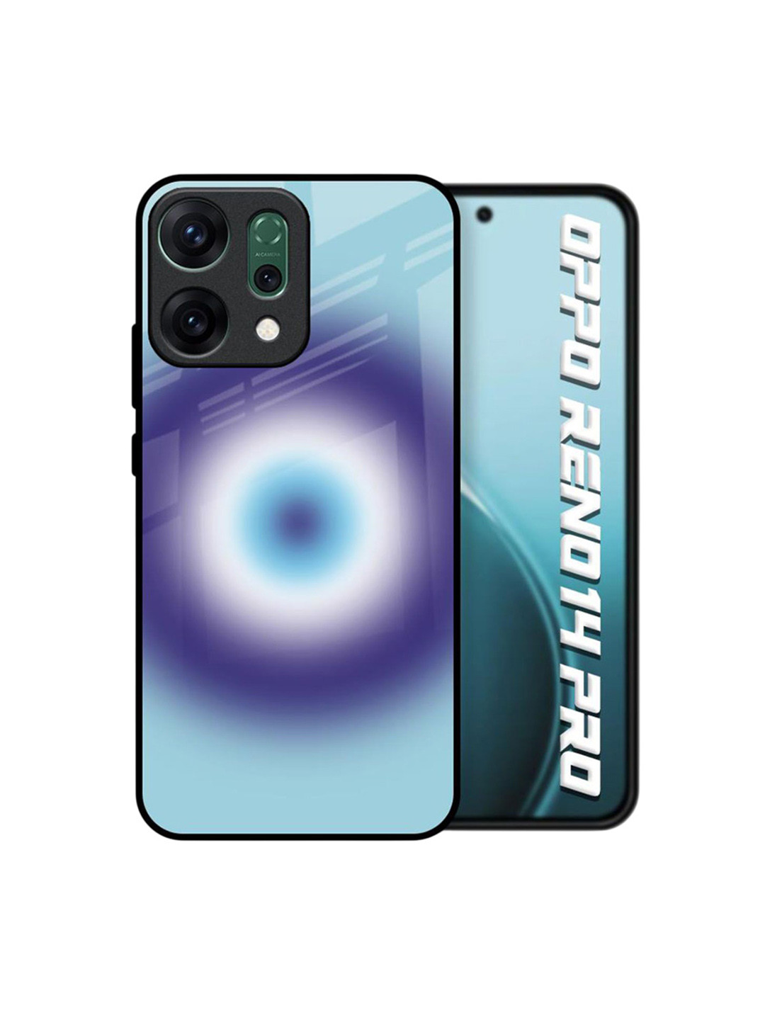 QRIOH Unisex Oppo Reno14 Pro 5G Quirky Evil Eye Art Shockproof Glass Back Case