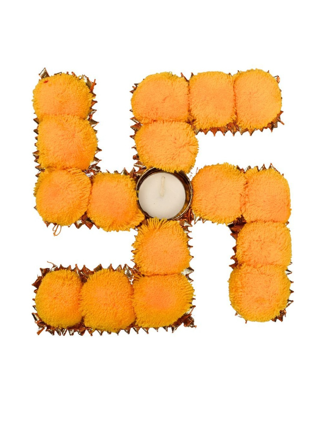 Tiny Shiny Swastik Rangoli Art Designs with T-Light with Pom Pom