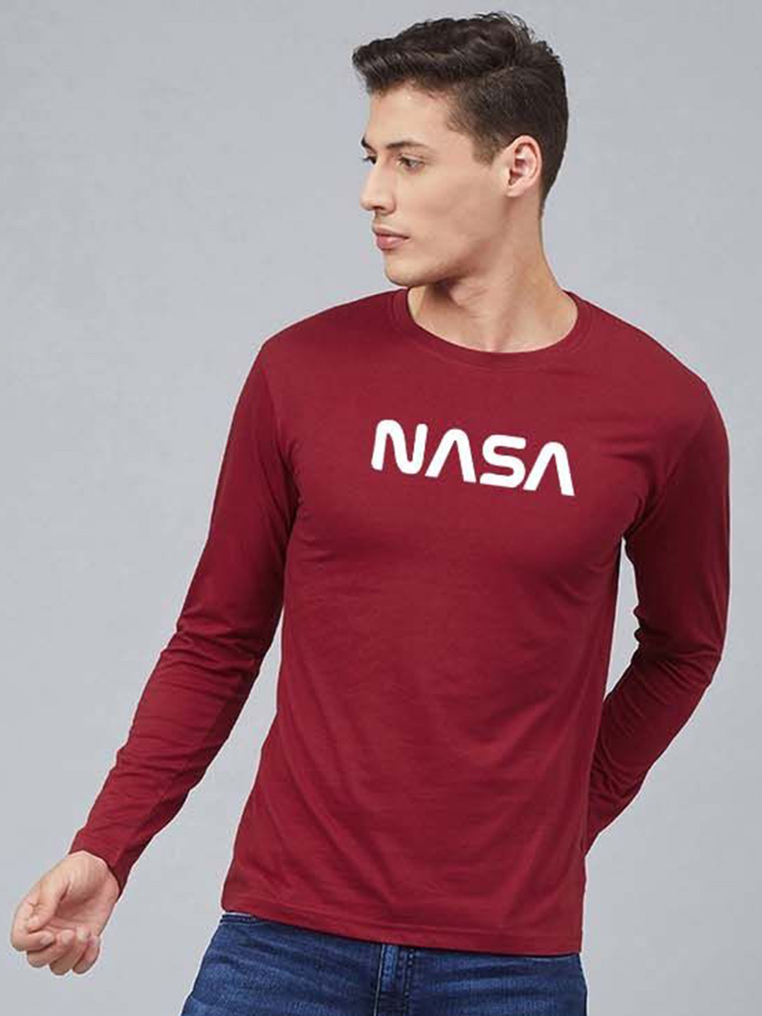 Organic Chics Men NASA Bio Finish Typography Printed Round Neck Cotton T-shirt