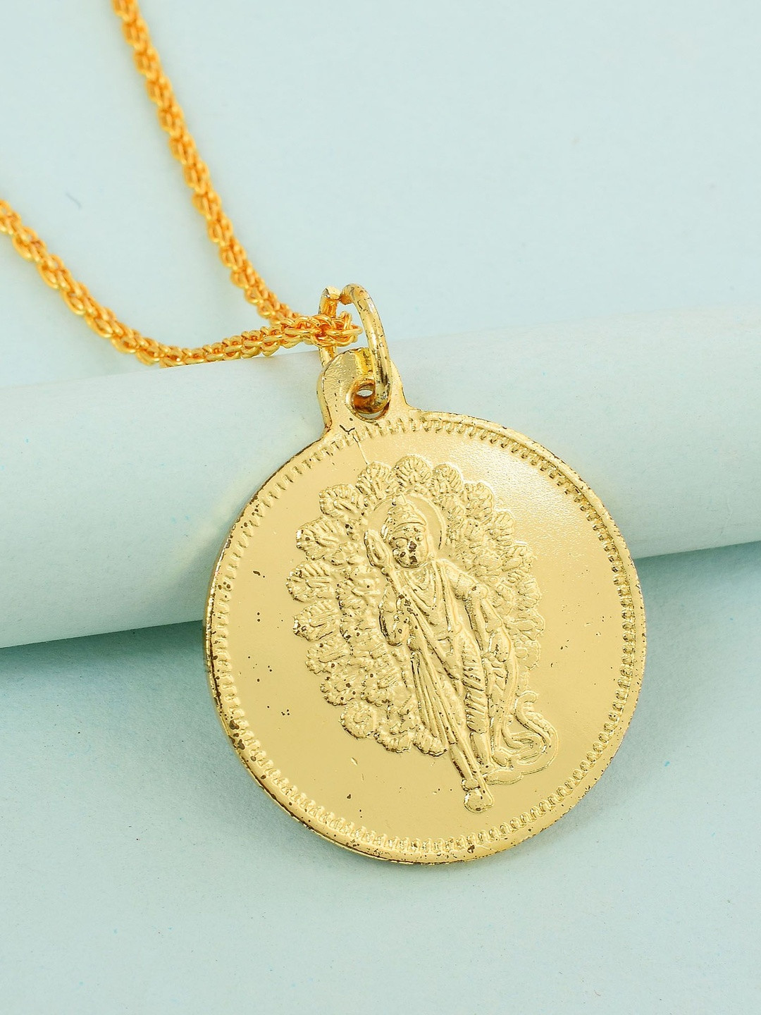 Brass Goldplated Saravana Kartikeya Lord Murugan Double side Chain Pendant