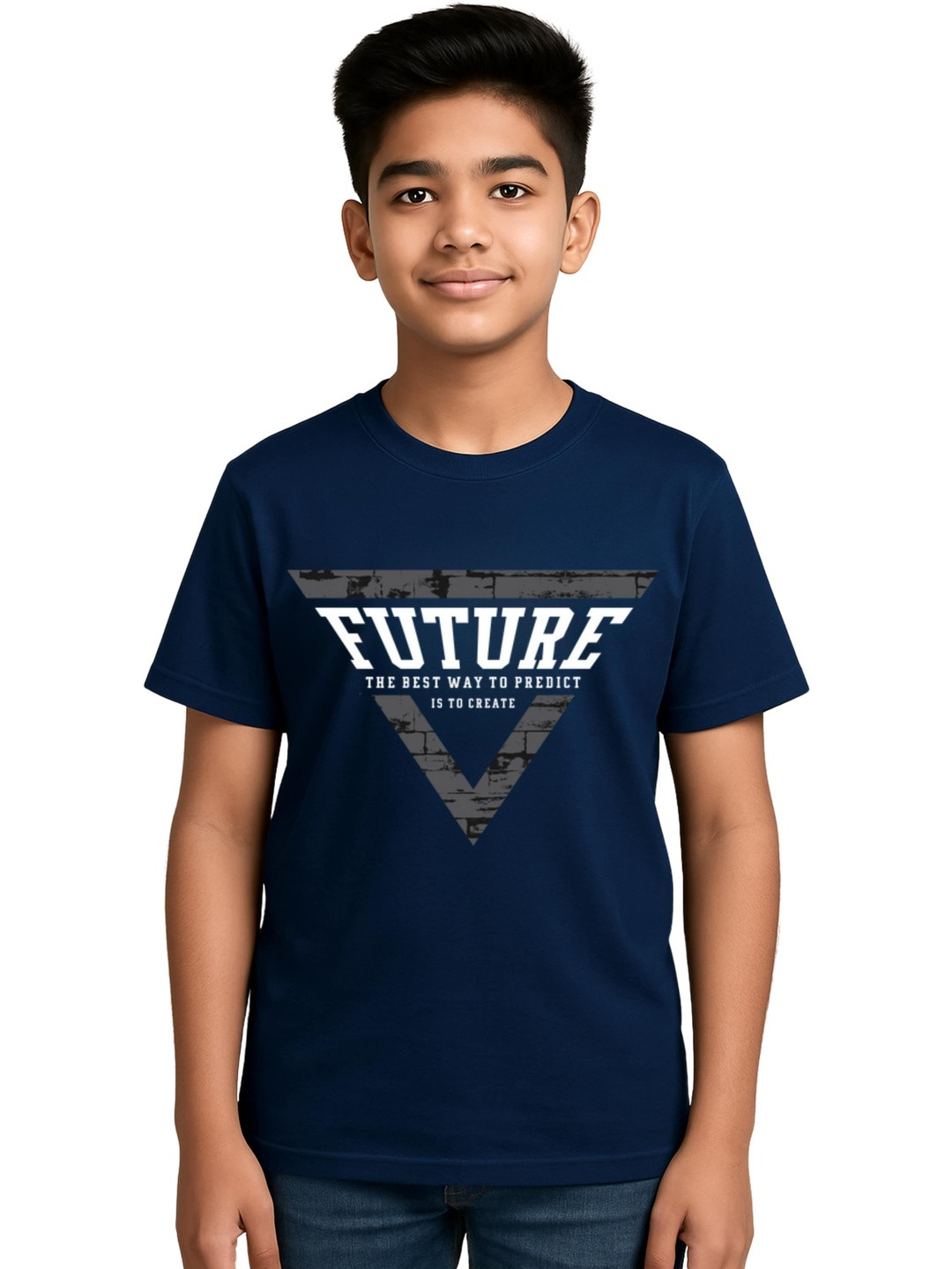 TeeSlix Boys Navy Blue Typography Printed Round Neck Cotton T-shirt