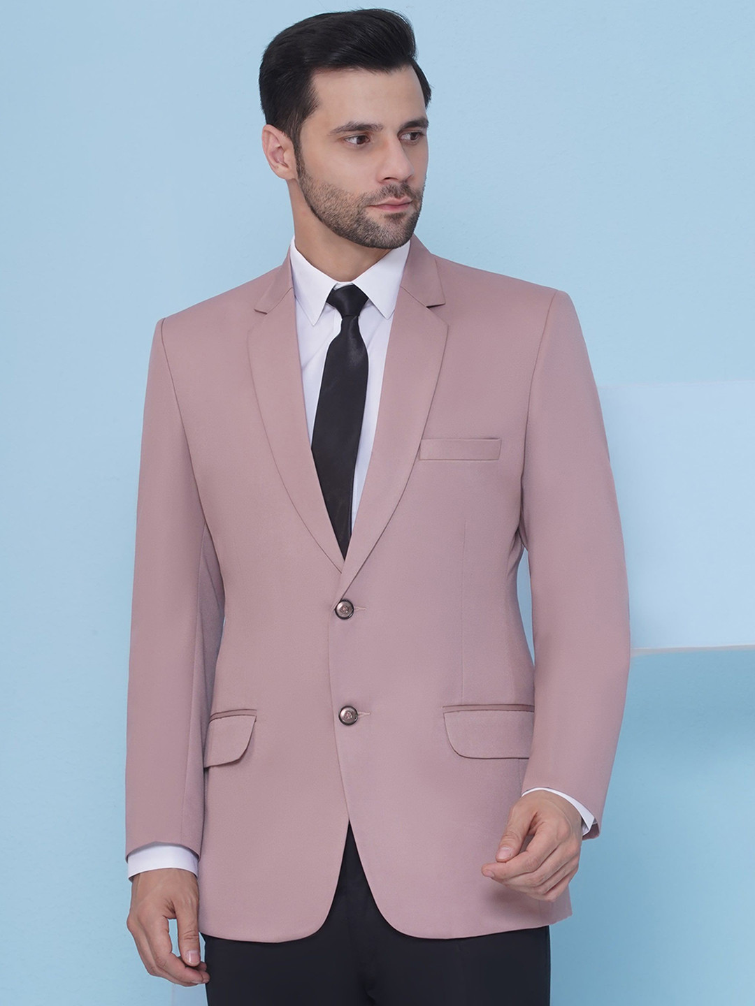 FAVOROSKI Men Formal Rayon Slim Fit Solid Tuxedo Blazer in Shawl Collar with 2 Pockets