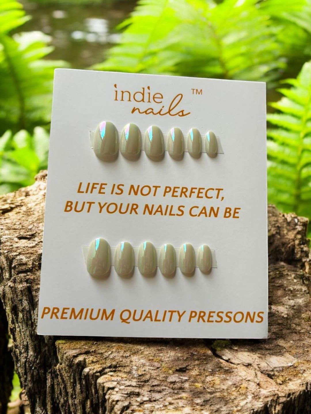 Indie Nails Set Of 12 Glossy Finish Short Oval Shaped Reusable Press-On Nails Kit