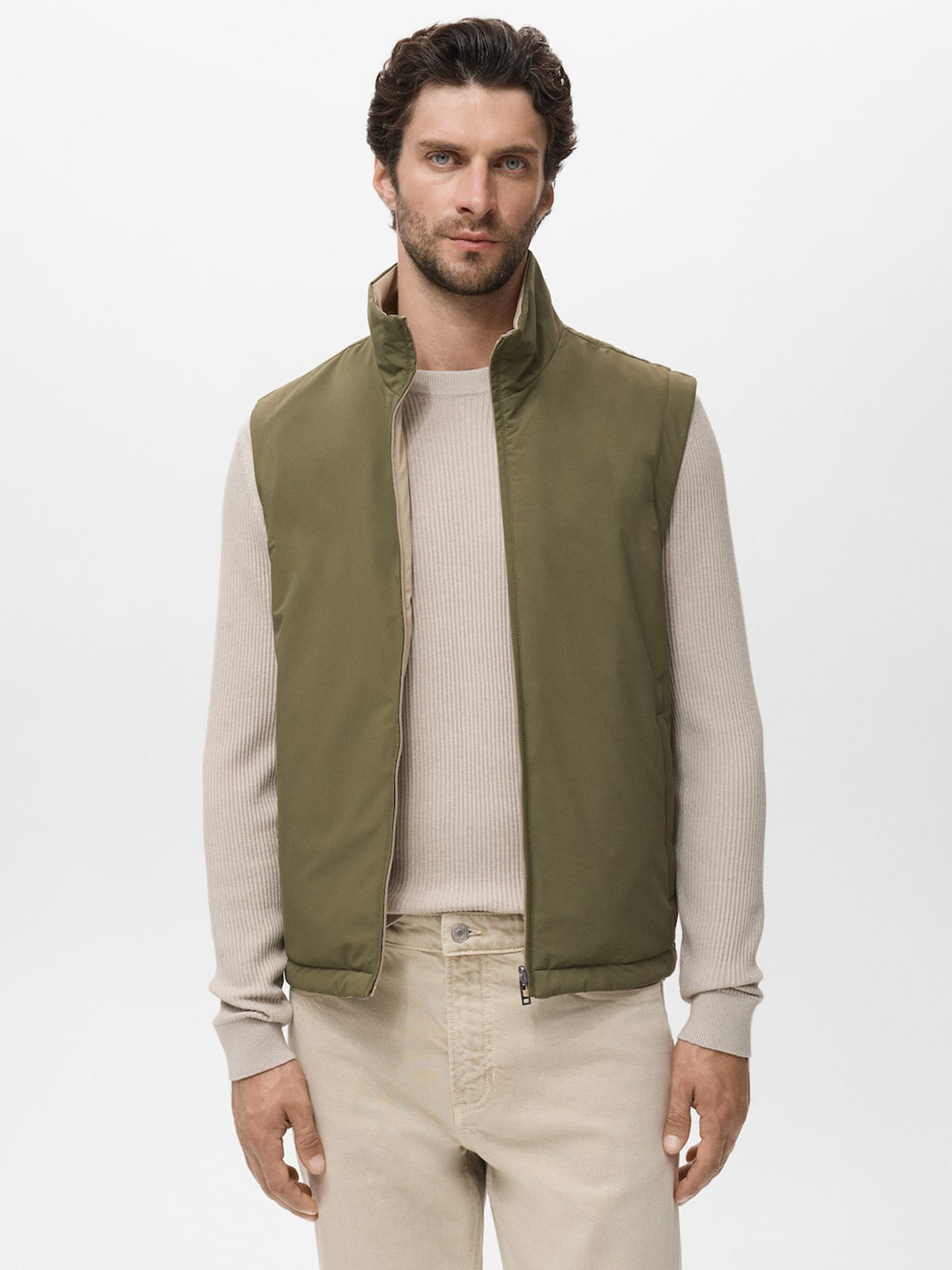 MANGO MAN Reversible Mock Collar Padded Jacket