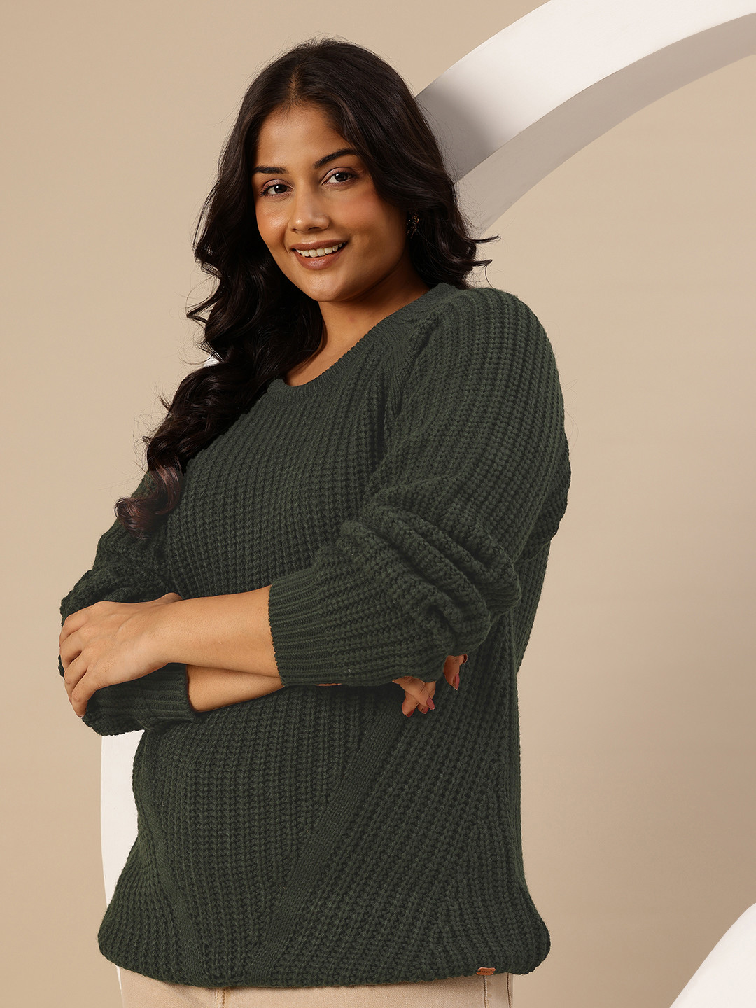 Sztori Plus Size Cable Knit Raglan Sleeves Relaxed Fit Acrylic Pullover